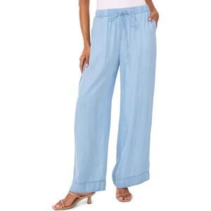 YFB Pants Womens Small Blue Linen Blend Wide Leg Elastic Waist Drawstring